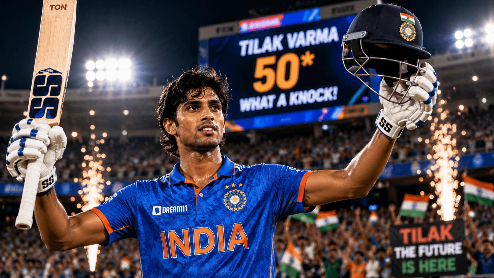 Tilak Varma celebrating a milestone innings